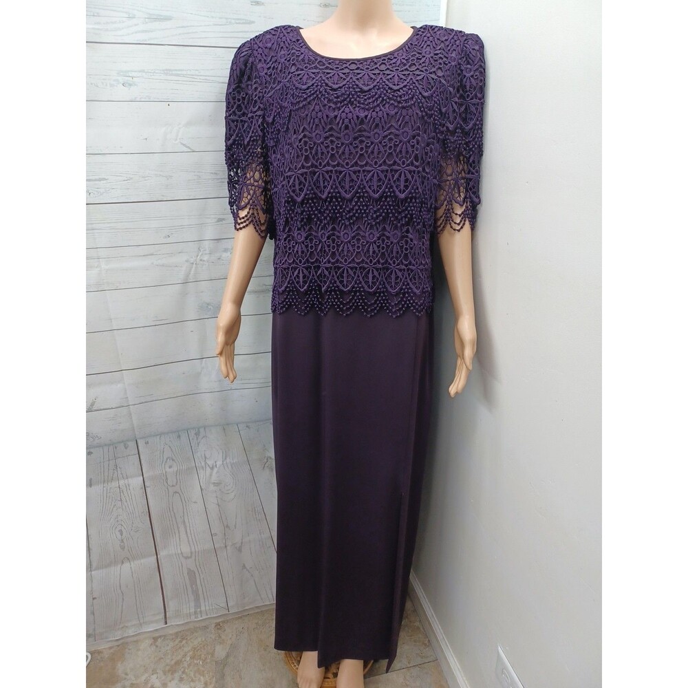 Vtg Cattiva Sak Fifth Avenue Purple Maxi Dress 18W Lace Wedding Party Cocktail